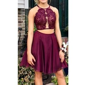 Frews Bridal two- piece burgundy homecoming dress!